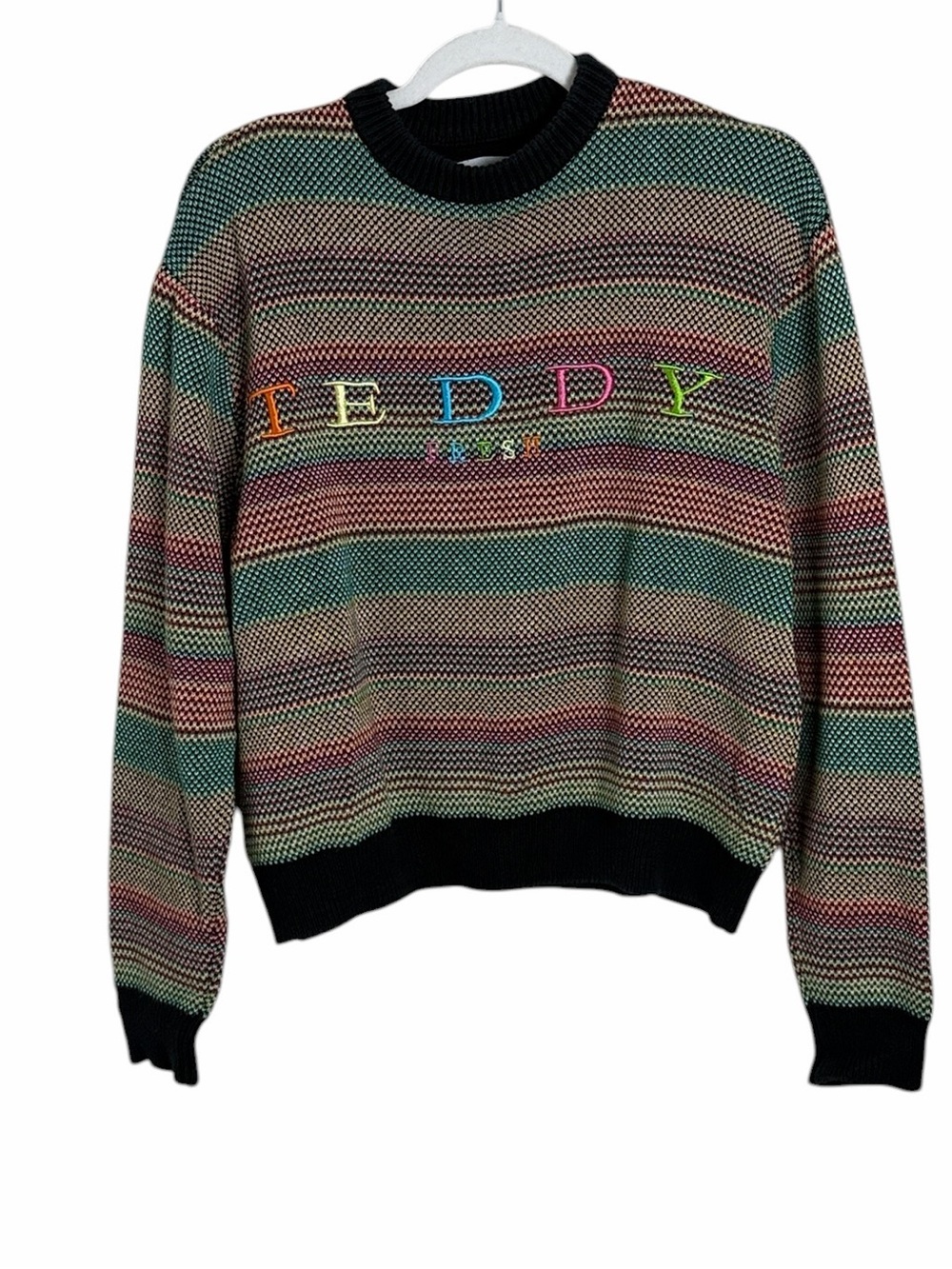 Teddy Fresh Crewneck Rainbow Striped Sweater Size Small